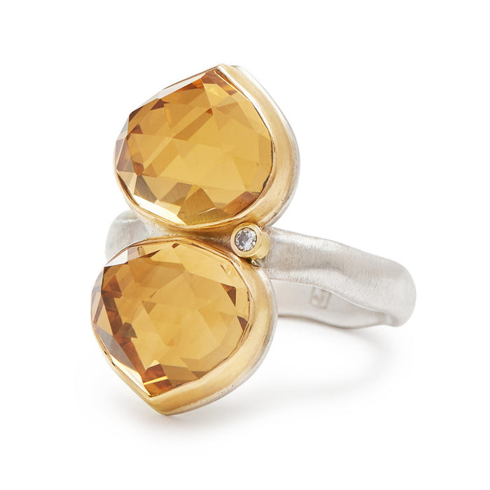Citrine & Diamond Double Lotus Ring