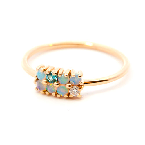 Opal, Diamond and Tourmaline Lattice Ring