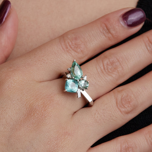 Paraiba Tourmaline & Diamond Asymmetric Cocktail Ring Image 2