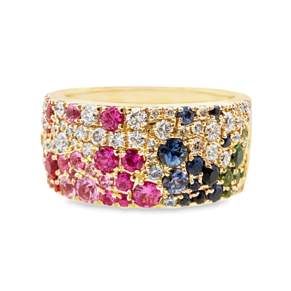 Scattered Rainbow Sapphire,Tsavorite, Rubies & Diamonds Cigar Band