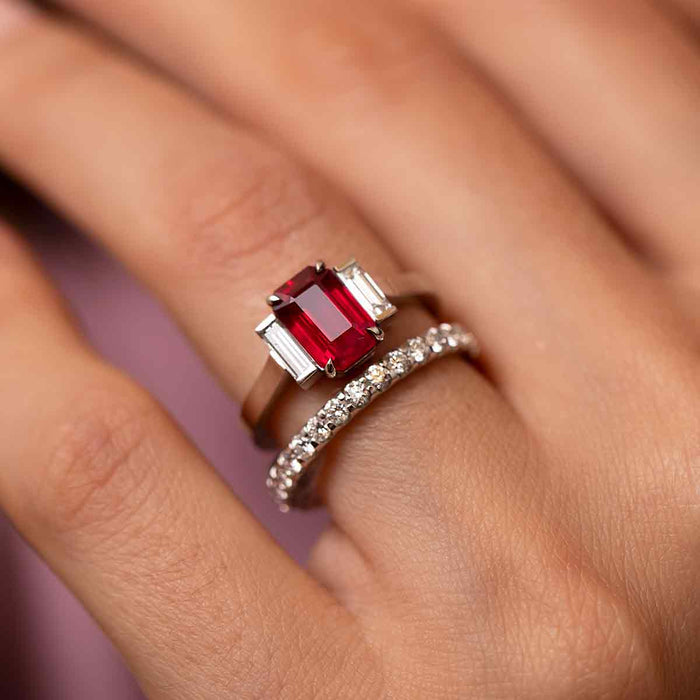 Ruby & Diamond 3-Stone Statement Ring