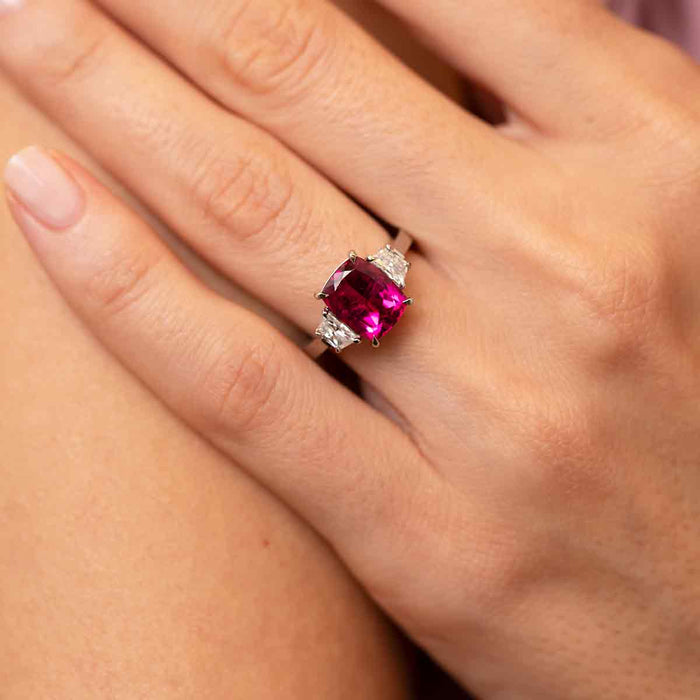 Rubellite & Diamond 3-Stone Statement Ring