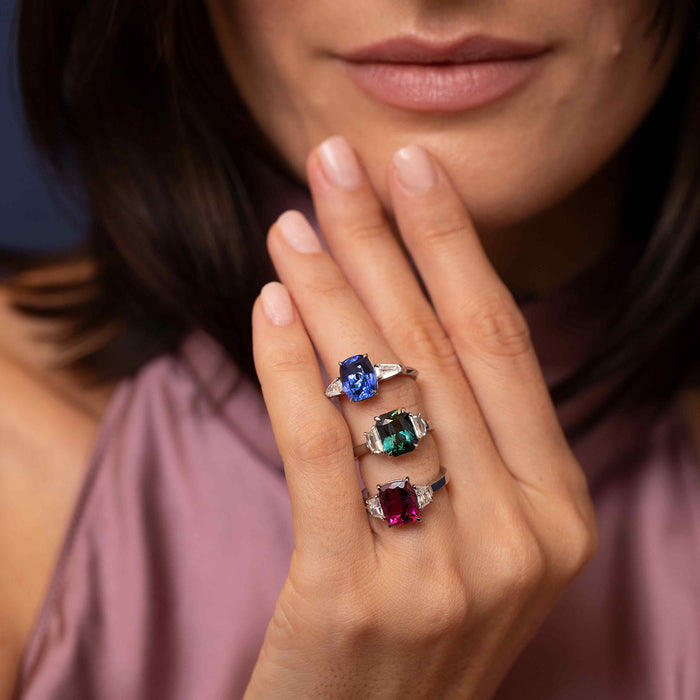 Rubellite & Diamond 3-Stone Statement Ring