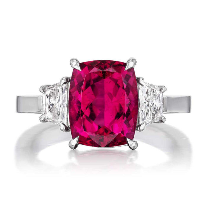 Rubellite & Diamond 3-Stone Statement Ring