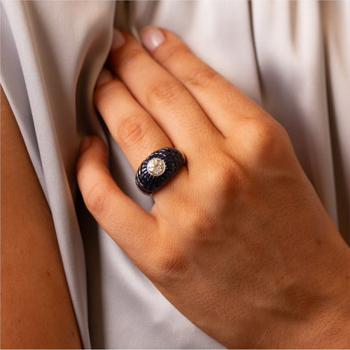 Sapphire & Diamond Bombe Ring Image 2