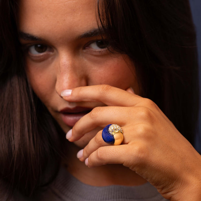 Lapis & Diamond Spiral Ring