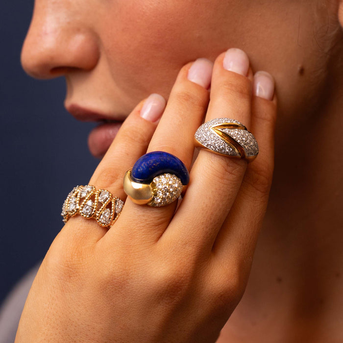 Lapis & Diamond Spiral Ring