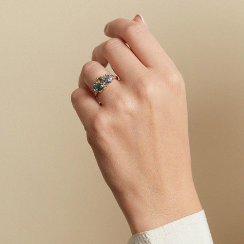 Sapphire & Diamond Tumbling Cluster Ring Image 2