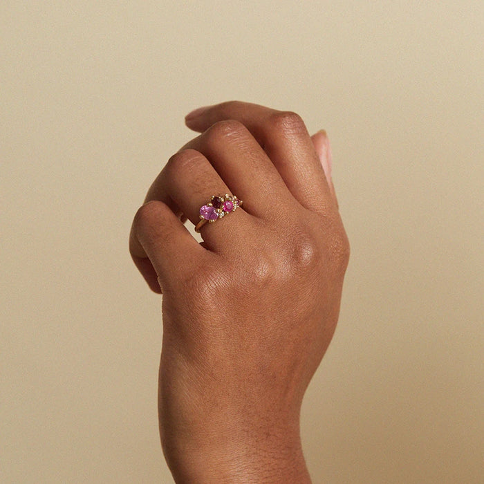 Mixed Sapphire and Ruby Tumbling Cluster Ring