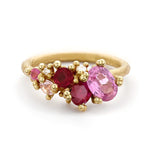 Mixed Sapphire and Ruby Tumbling Cluster Ring