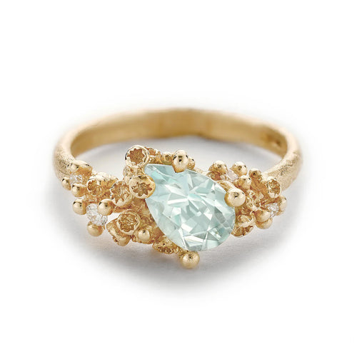 Assymetric Aquamarine and Diamond Ring