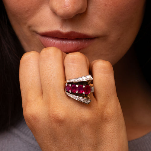 Retro Ruby & Diamond Statement Ring Image 2