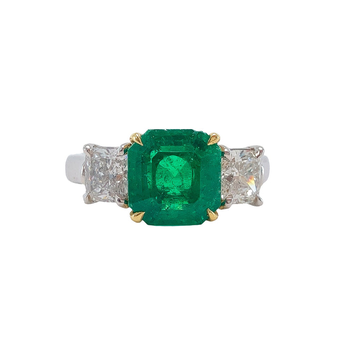 Colombian Emerald & Diamond Three Stone Ring