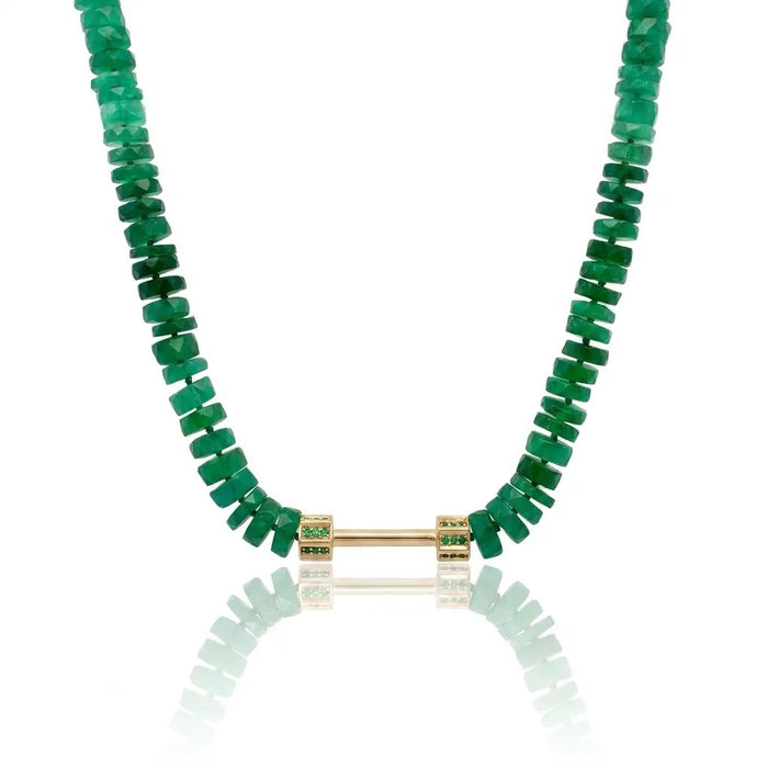 "Bosfor" Faceted Oval Bead Strand - Green Onyx and Tsavorites
