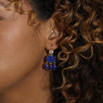 18K YELLOW GOLD DROP EARRINGS FEATURE 4.20CT AND 3.14CT LAPIS LAZULI, BY SYLVA AND CIE.