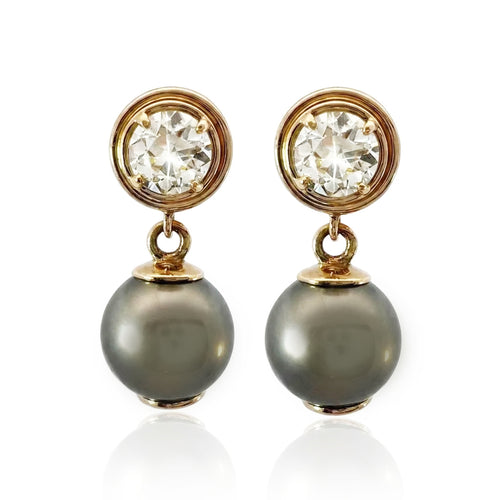Tahitian South Sea Pearl and Diamond Earrings