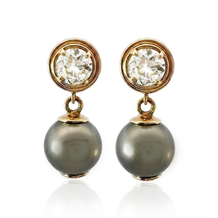 Tahitian South Sea Pearl and Diamond Earrings