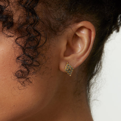 Grey Diamond Textile Stud Earrings Image 2