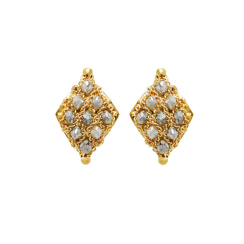 Grey Diamond Textile Stud Earrings