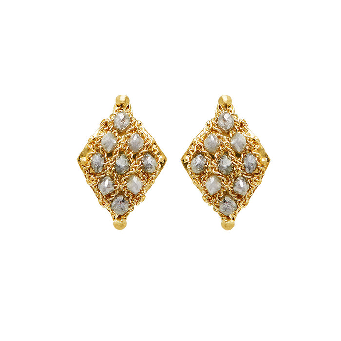 Grey Diamond Textile Stud Earrings