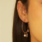 Pearl, Herkimer Diamond & Australian Opal Hoop Earrings