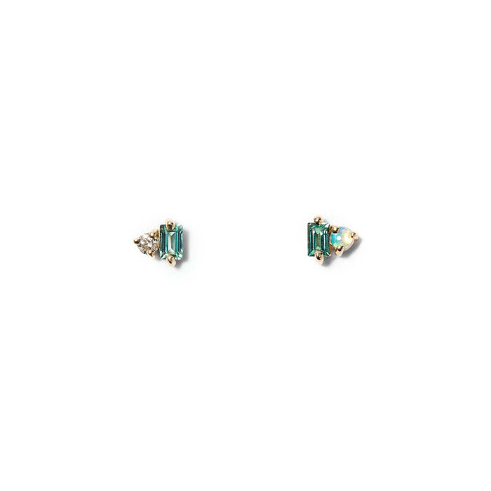 Tourmaline, Opal & Diamond Mismatched Column Stud Earrings