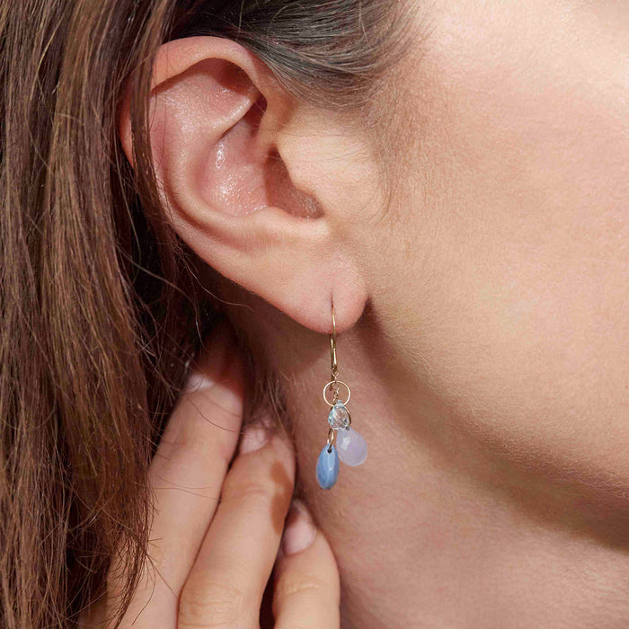 Blue Multigem Triple Drop Chain Earrings