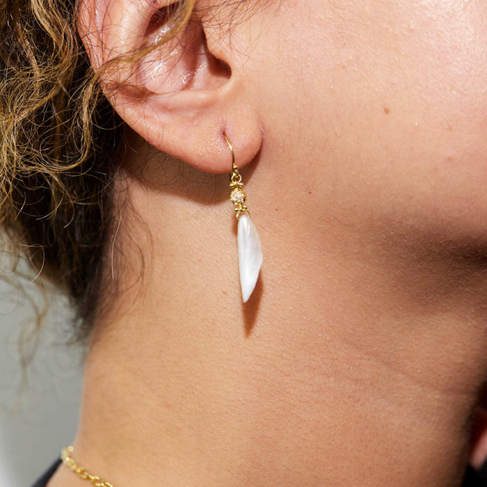 American Natural Wing Pearl & Diamond Drop Earrings