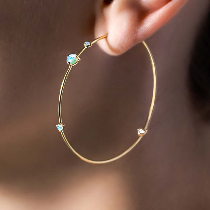 Opal & Diamond Four-Step Hoop Earrings