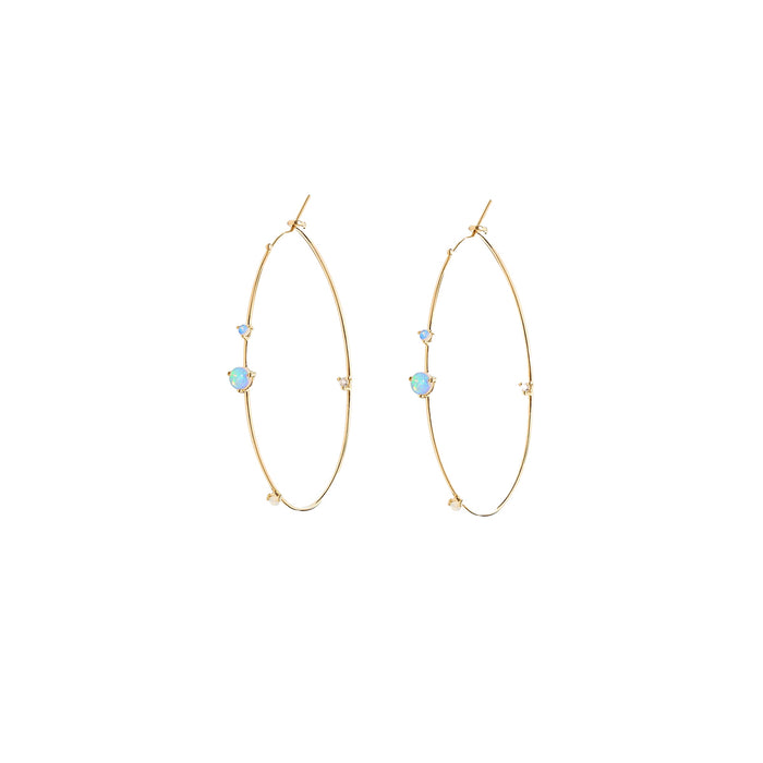 Opal & Diamond Four-Step Hoop Earrings