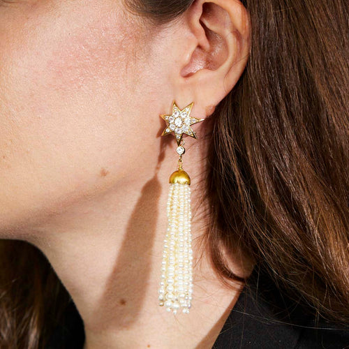 White Sapphire Signature Surya Star Earrings Image 2