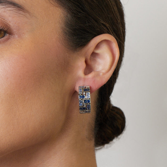 Sapphire & Diamond French Cut Masterpiece Hoop Earrings