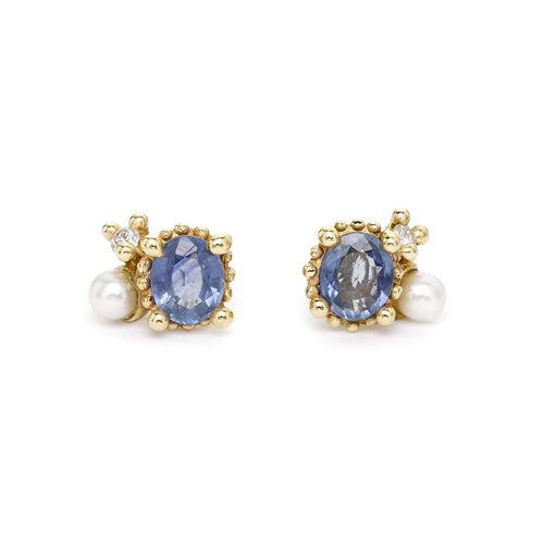 Oval Sapphire Mixed Cluster Studs