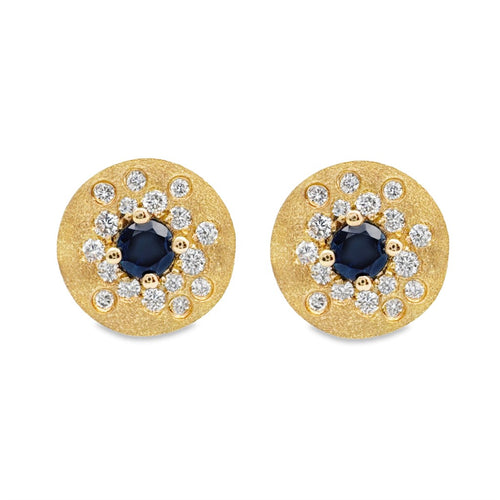 Sapphire & Diamonds Disc Stud Earrings