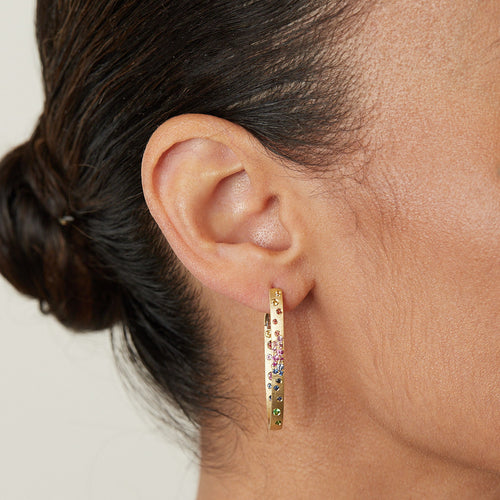 Rainbow Multigem Oval Hoop Earrings Image 2