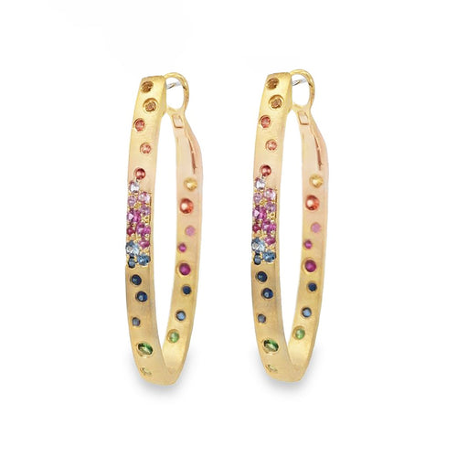 Rainbow Multigem Oval Hoop Earrings
