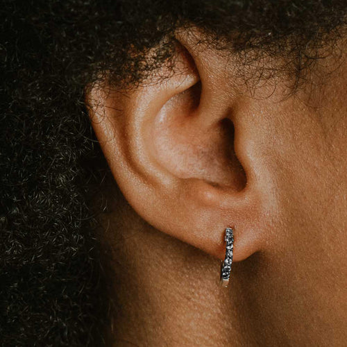 Reversible Black & White Diamond Huggie Earrings Image 2