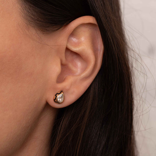 Memphis Dot White Sapphire Pear Stud Earrings Image 2