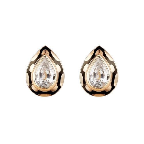 Memphis Dot White Sapphire Pear Stud Earrings