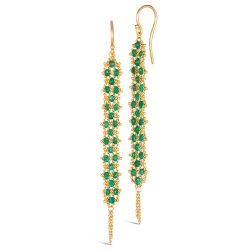 Long Textile Emerald Earrings