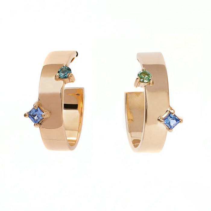 Sapphire & Tourmaline Bove Hoop Earrings