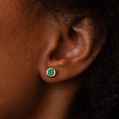 Emerald Bezel Stud Earrings Image 2