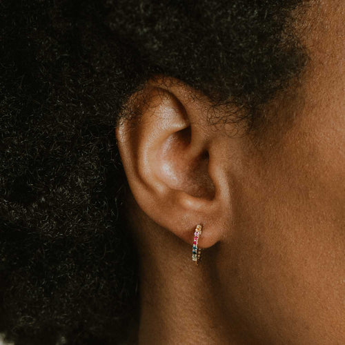 Reversible Rainbow Gemstone & Diamond Huggie Earrings Image 2