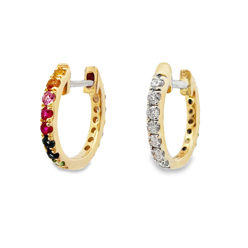 Reversible Rainbow Gemstone & Diamond Huggie Earrings