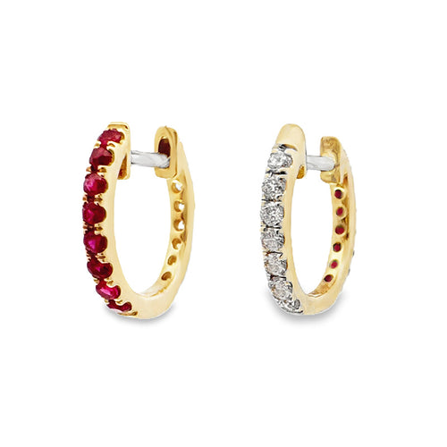 Reversible Ruby & Diamond Huggie Earrings