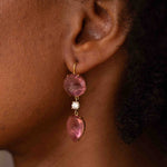 Pink Tourmaline & Grey Diamond Drop Earrings