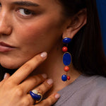 Lapis & Coral Geometric Drop Earrings