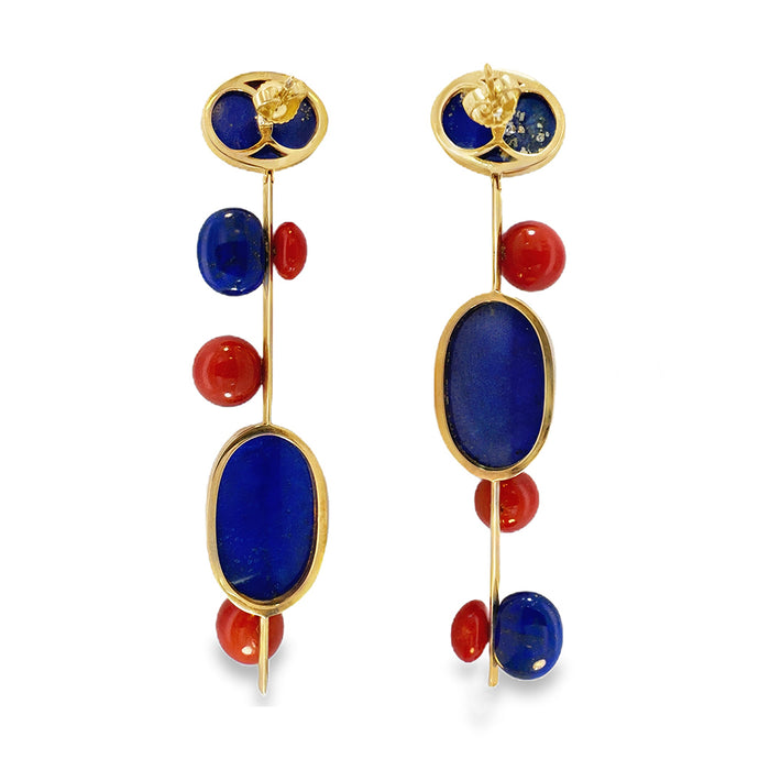 Lapis & Coral Geometric Drop Earrings