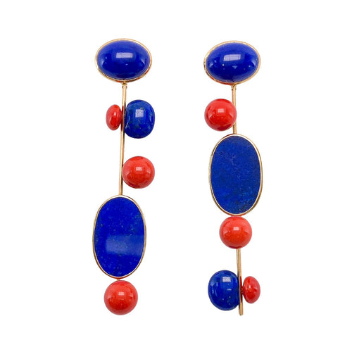 Lapis & Coral Geometric Drop Earrings