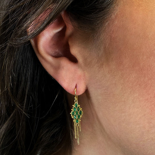 Emerald Textile Tassel Earrings Image 2